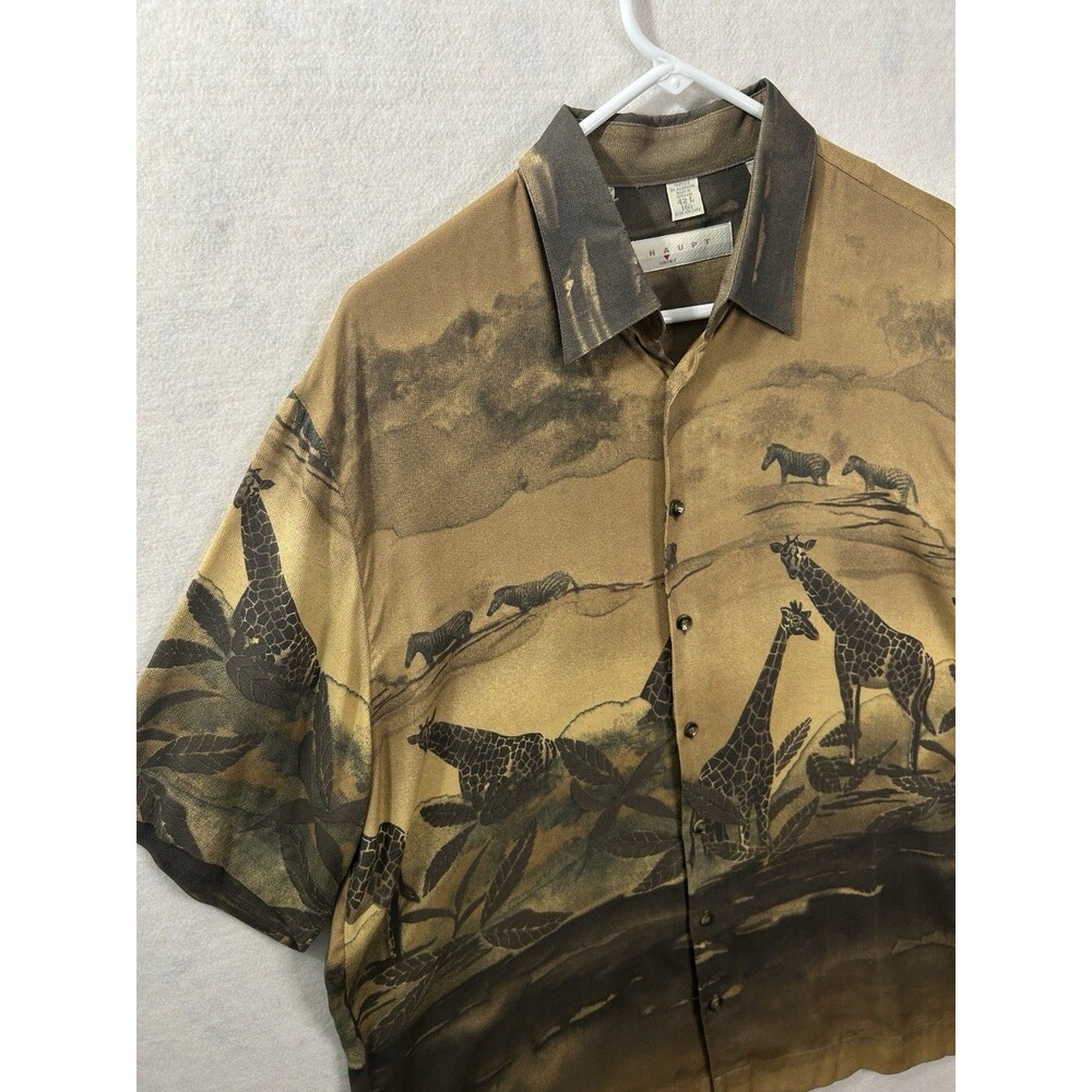Haupt Germany Vintage Safari All Over Print Shirt Mens Large L AOP Giraffe 90s